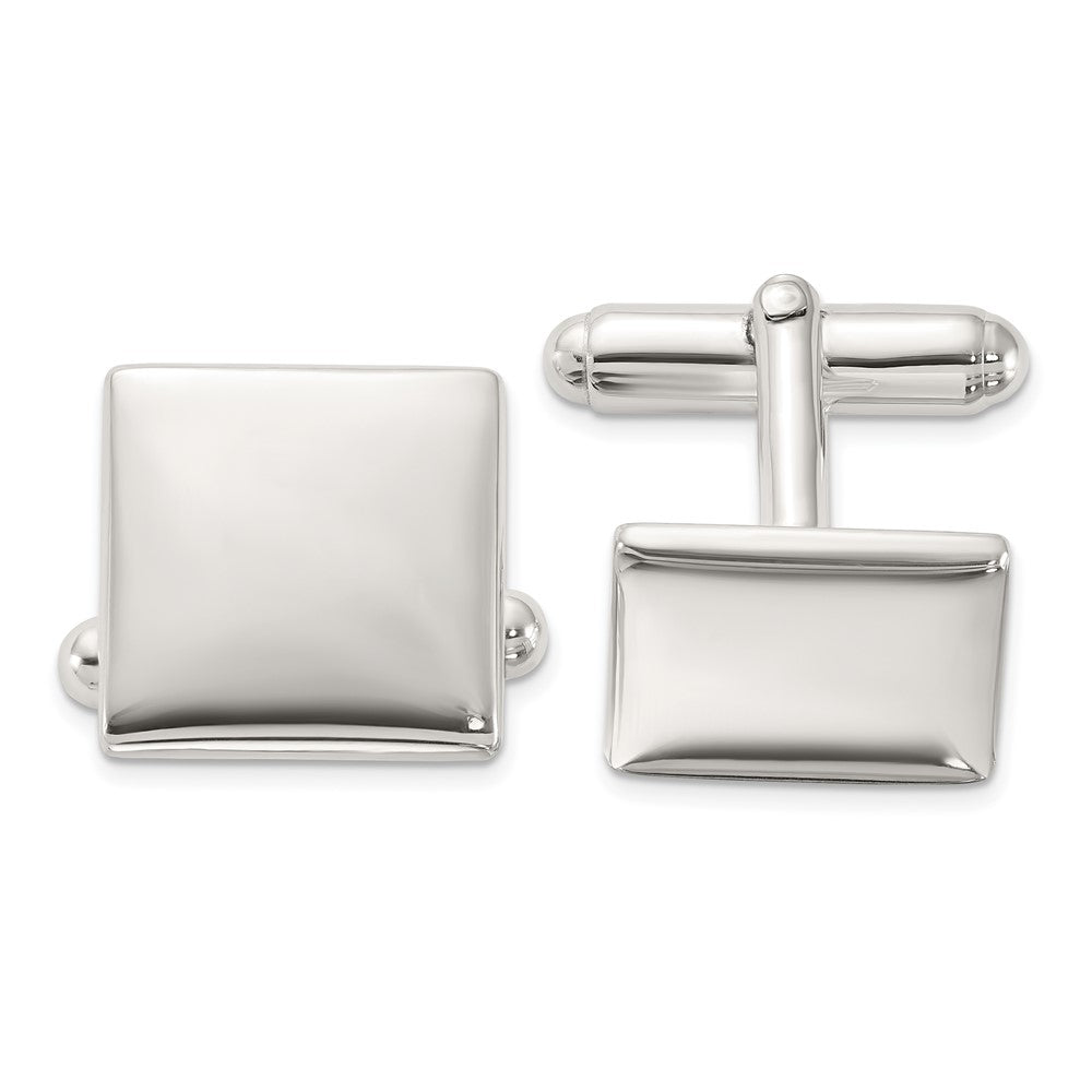High-Quality Polished Square Cuff Links in Rhodium-Plated Sterling Silver