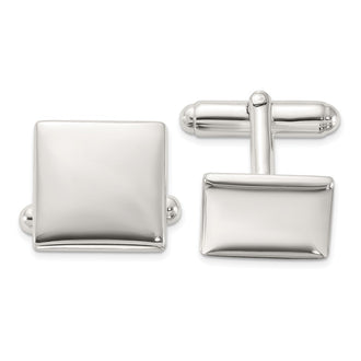 High-Quality Polished Square Cuff Links in Rhodium-Plated Sterling Silver