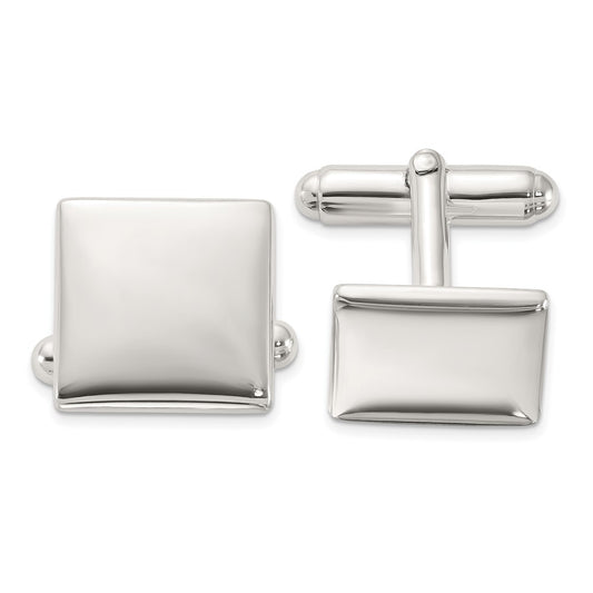 High-Quality Polished Square Cuff Links in Rhodium-Plated Sterling Silver