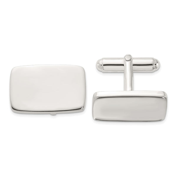 Polished Rectangle Cuff Links in Rhodium-Plated Sterling Silver