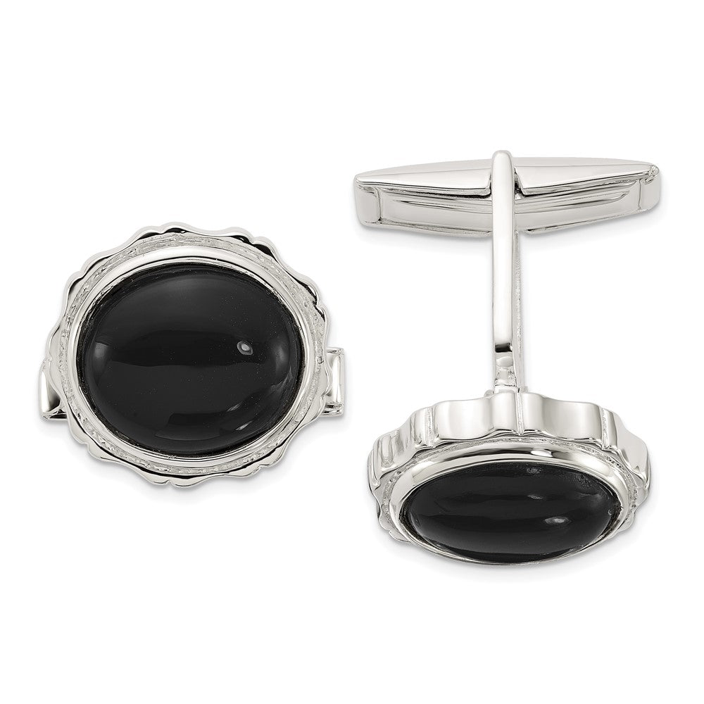 Buy Stylish Polished Sterling Silver Cuff Links with Onyx Accents - 10mm