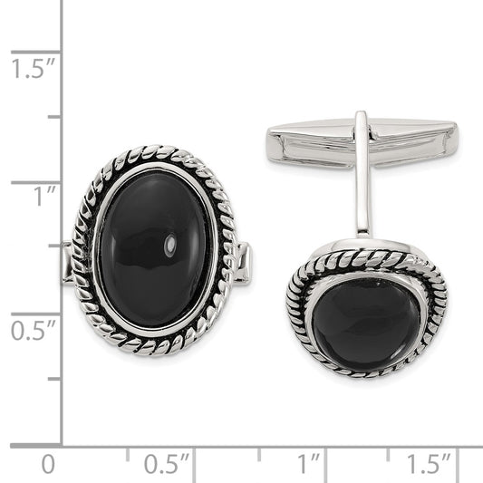 High-Quality Sterling Silver Enamel Onyx Cuff Links - Stylish Value Accessory