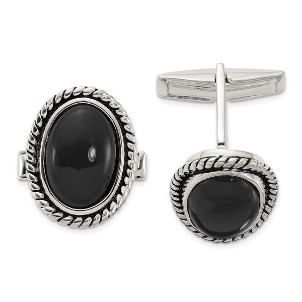 Sterling Silver Enamel Onyx Cuff Links