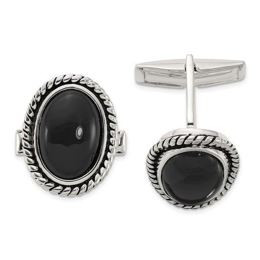 High-Quality Sterling Silver Enamel Onyx Cuff Links - Stylish Value Accessory