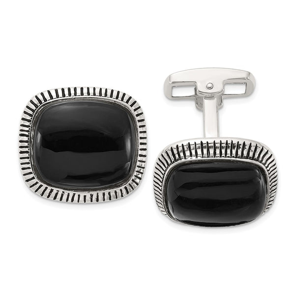 Sterling Silver Cuff Links with Onyx & Enamel