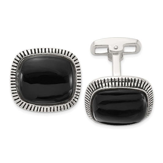 High-Quality Sterling Silver Cuff Links with Onyx & Enamel - Stylish Value!