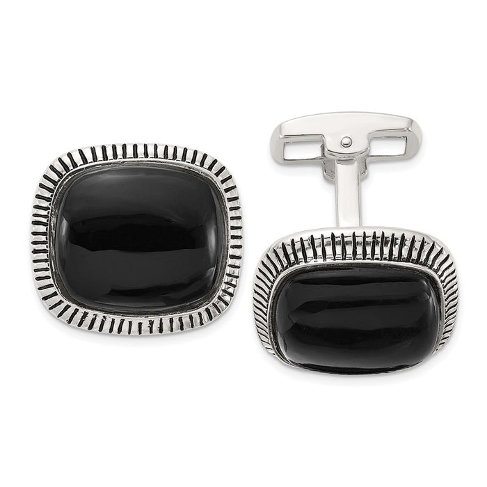 High-Quality Sterling Silver Cuff Links with Onyx & Enamel - Stylish Value!-1