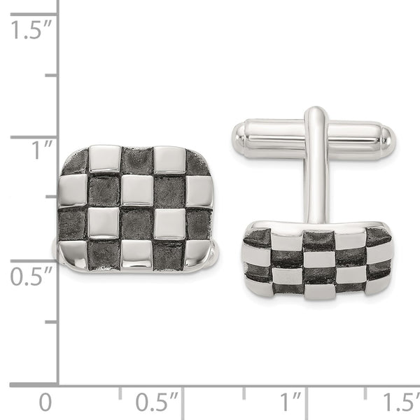 Oxidized Brushed & Polished Sterling Silver Checkerboard Cuff Links