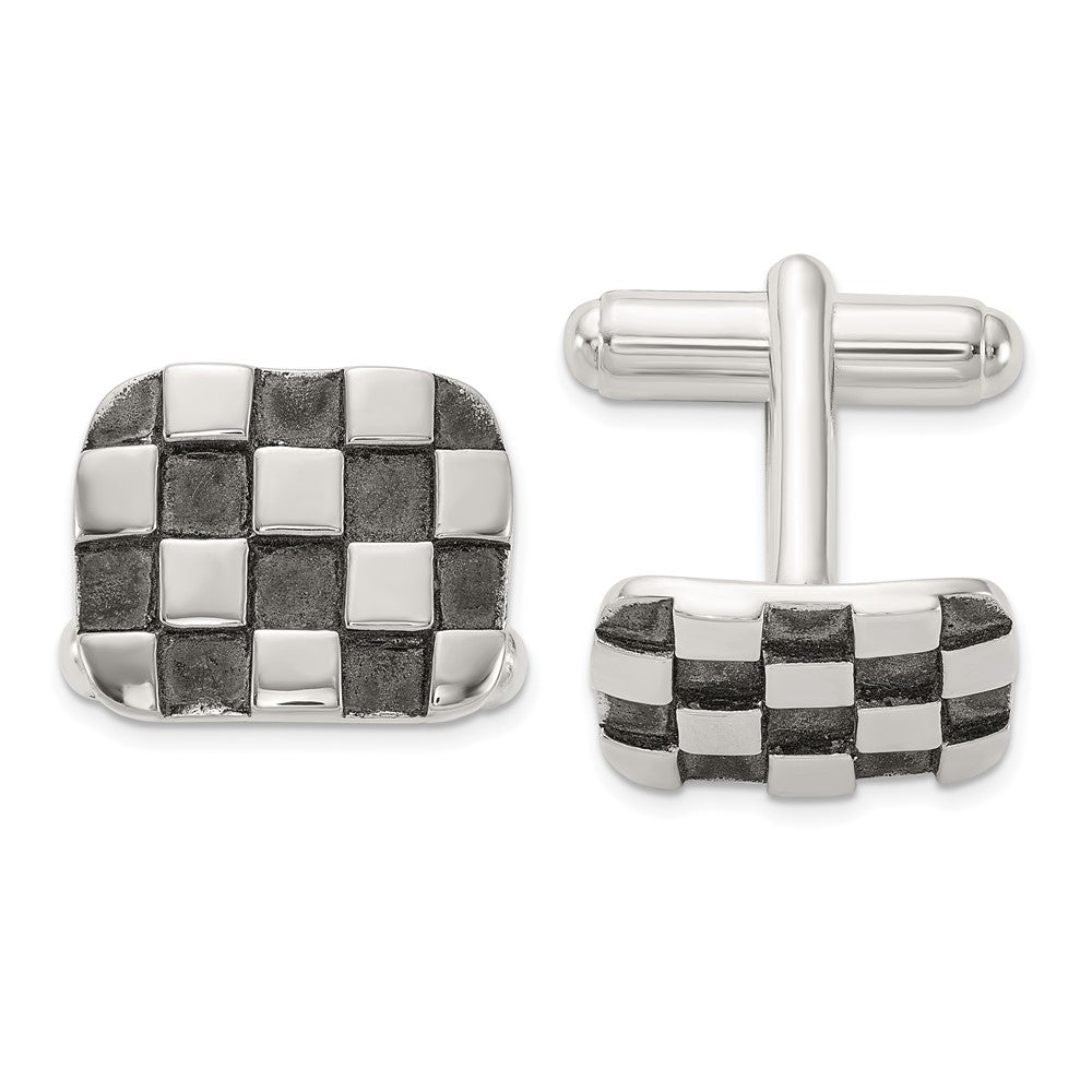 Buy Stylish Oxidized Brushed & Polished Sterling Silver Checkerboard Cuff Links
