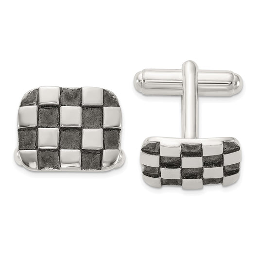 Buy Stylish Oxidized Brushed & Polished Sterling Silver Checkerboard Cuff Links