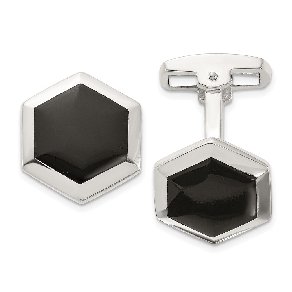 Buy Stylish Polished Onyx Hexagon Cuff Links in Sterling Silver - Luxury Accessory