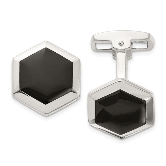 Buy Stylish Polished Onyx Hexagon Cuff Links in Sterling Silver - Luxury Accessory