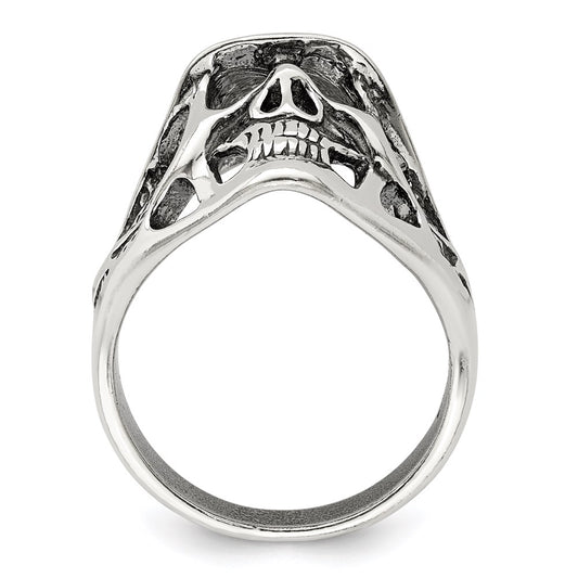 Exclusive Antiqued Sterling Silver Skull Ring - Stylish Design, Affordable Luxury