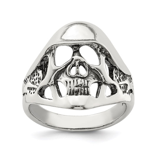 High-Quality Antiqued Sterling Silver Skull Ring - Stylish and Durable Design