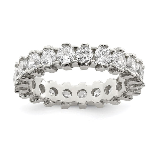 Shop Stylish Rhodium-Plated Sterling Silver CZ Eternity Ring - Affordable Luxury