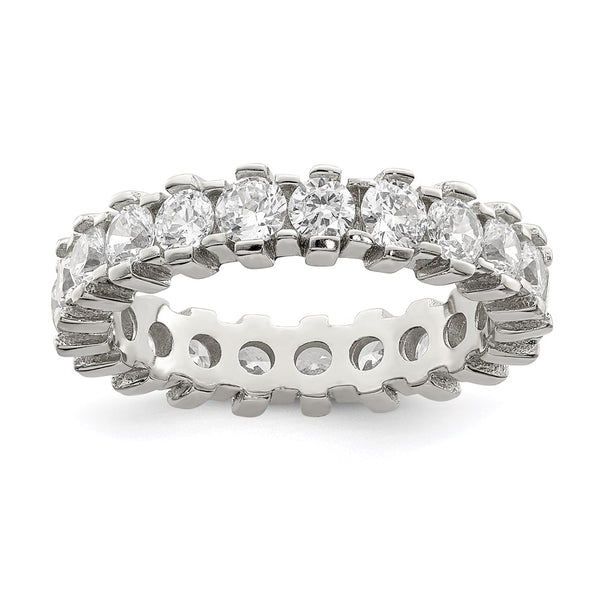 Rhodium-Plated Sterling Silver Eternity Ring with CZ