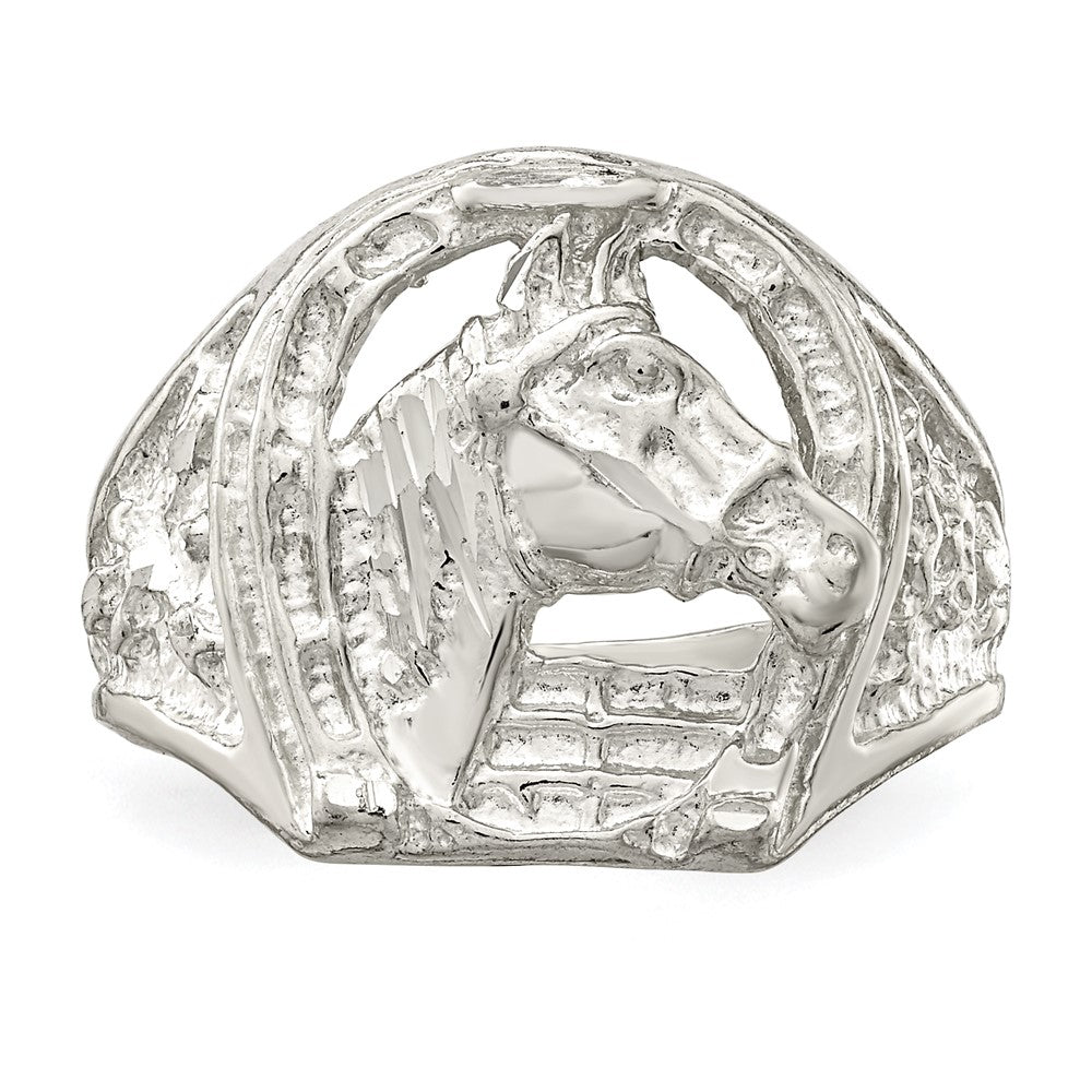 High-Quality Sterling Silver Horseshoe Ring with Horse Head Design - Stylish Value
