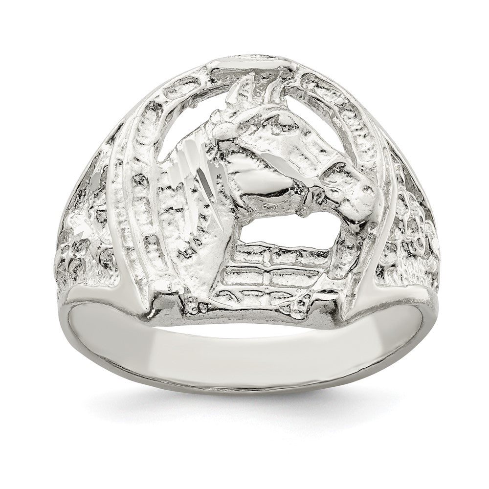 High-Quality Sterling Silver Horseshoe Ring with Horse Head Design - Stylish Value