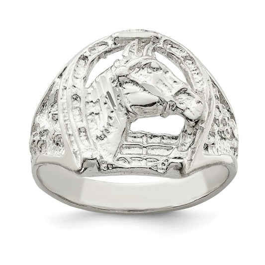 High-Quality Sterling Silver Horseshoe Ring with Horse Head Design - Stylish Value