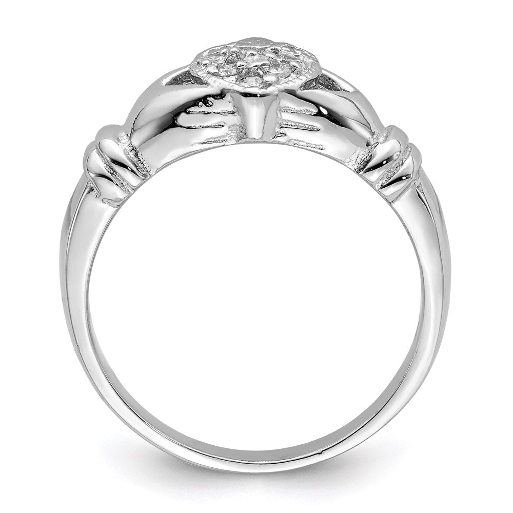 Exclusive Rhodium-Plated Sterling Silver Claddagh Ring with CZ - Stylish Value