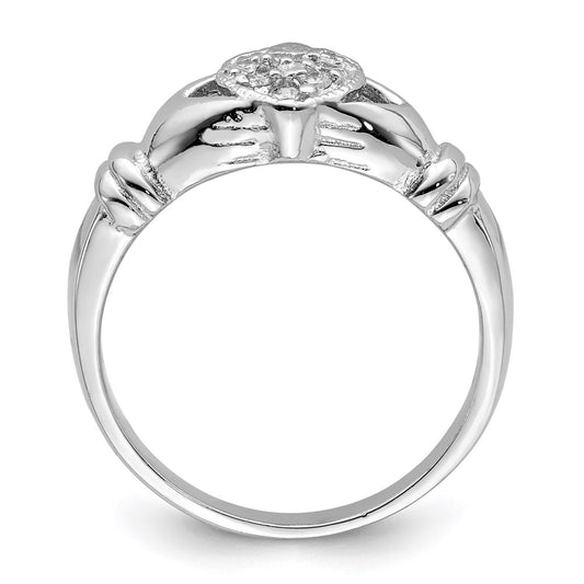 Exclusive Rhodium-Plated Sterling Silver Claddagh Ring with CZ - Stylish Value
