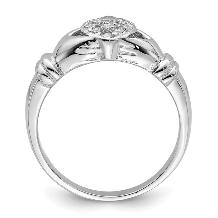 Exclusive Rhodium-Plated Sterling Silver Claddagh Ring with CZ - Stylish Value-2