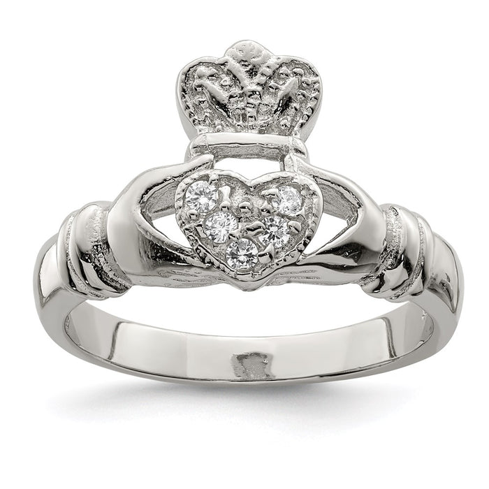 Exclusive Rhodium-Plated Sterling Silver Claddagh Ring with CZ - Stylish Value-1