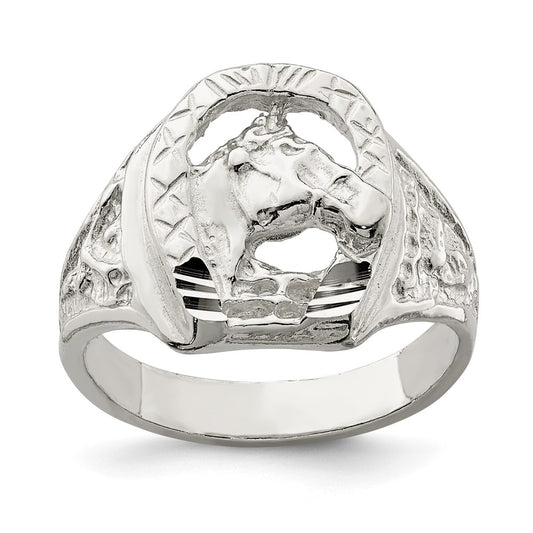Exclusive Sterling Silver Horseshoe Ring with Horse Head Design - Stylish Value