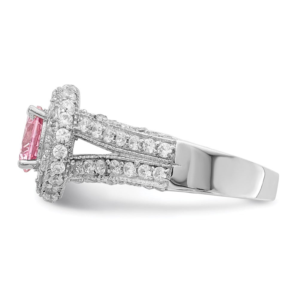 Buy Stylish Sterling Silver Rhodium-Plated Ring with 10mm Clear CZ & Heart Accent