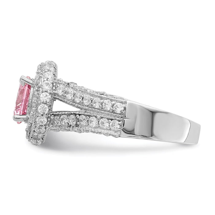 Buy Stylish Sterling Silver Rhodium-Plated Ring with 10mm Clear CZ & Heart Accent-4
