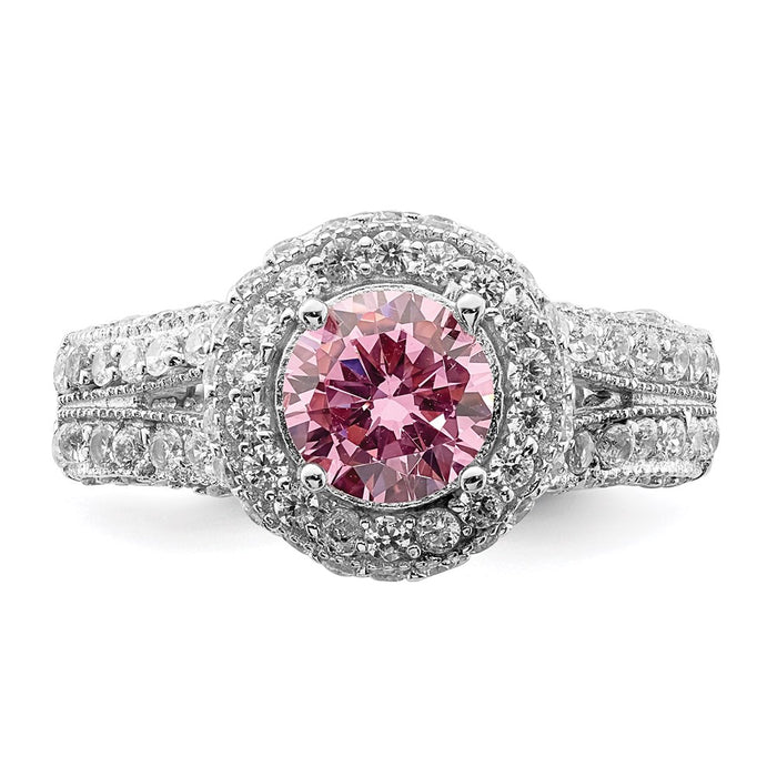 Buy Stylish Sterling Silver Rhodium-Plated Ring with 10mm Clear CZ & Heart Accent-5