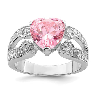 Buy Exclusive 10mm Clear CZ & Pink Heart CZ Sterling Silver Ring - Stylish Value!