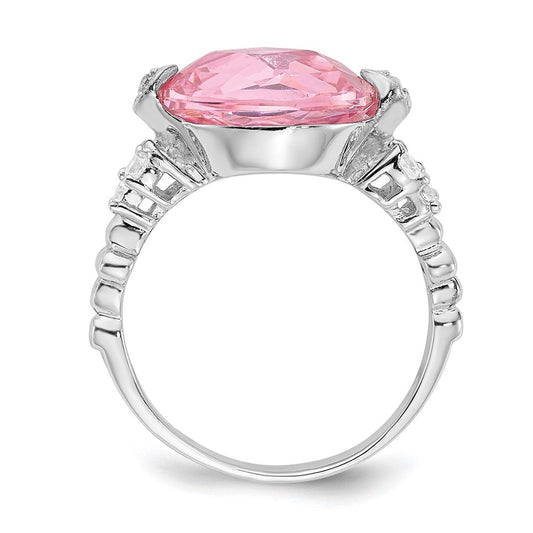 Exclusive Rhodium-Plated Sterling Silver Ring | Stylish Pink & Clear CZ