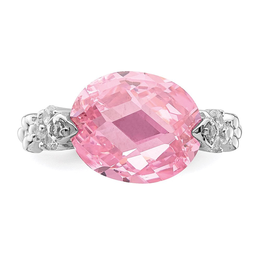 Exclusive Rhodium-Plated Sterling Silver Ring | Stylish Pink & Clear CZ