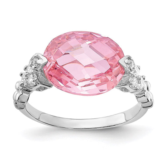 Exclusive Rhodium-Plated Sterling Silver Ring | Stylish Pink & Clear CZ