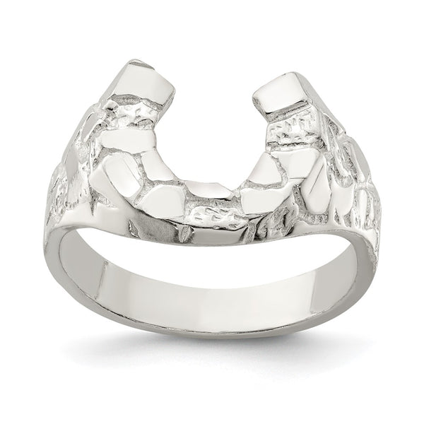 Sterling Silver Lucky Horseshoe Ring - 14K Gold Accent
