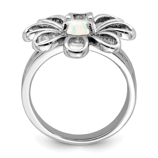 Rhodium-Plated Sterling Silver Lab-Created Opal Flower Ring