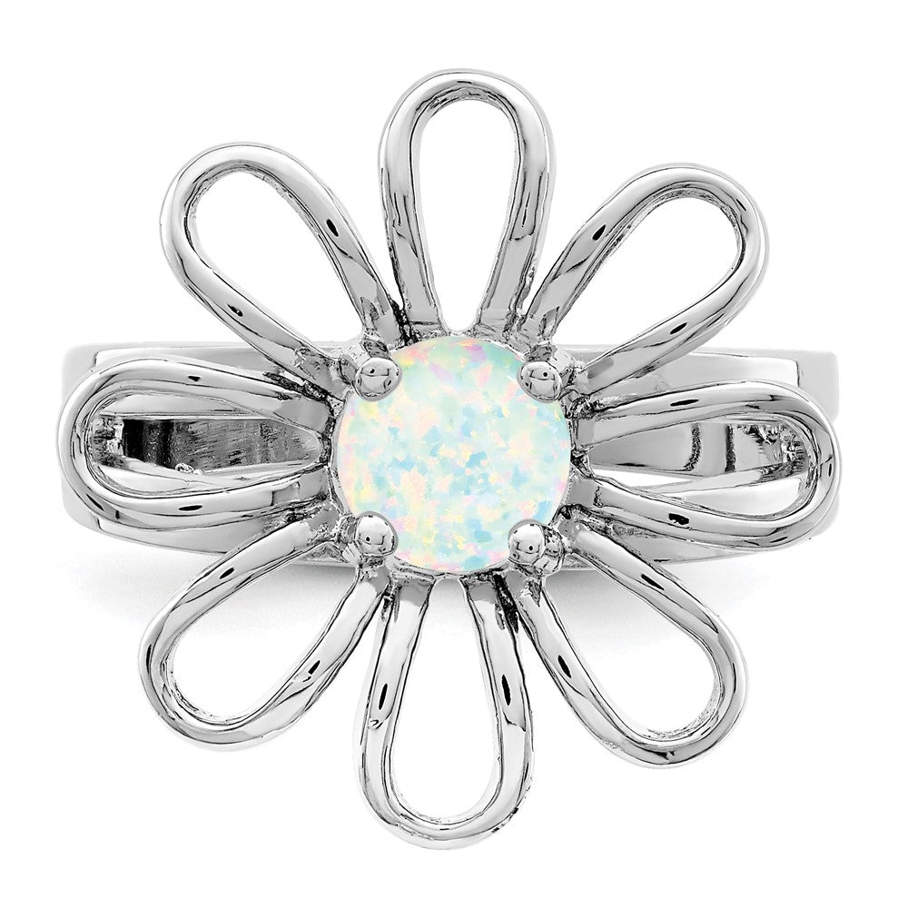 Shop Stylish Rhodium-Plated Sterling Silver Lab-Created Opal Flower Ring