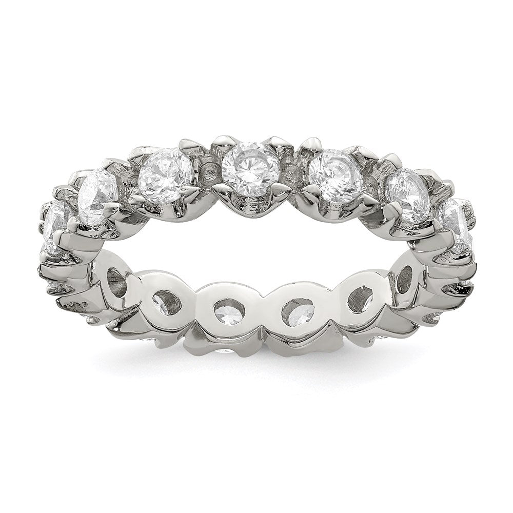 Exclusive Rhodium-Plated Sterling Silver Eternity Band with CZ - Luxury Value!