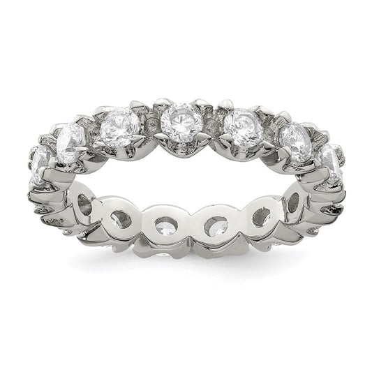 Shop Stylish Rhodium-Plated Sterling Silver Eternity Band with CZ, 14K Value