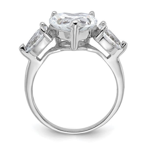Rhodium-Plated Sterling Silver Heart-Shaped 3-Stone CZ Ring
