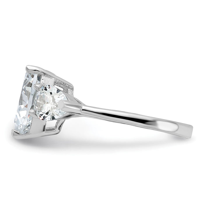 Buy Stylish Rhodium-Plated Sterling Silver Heart-Shaped CZ 3-Stone Ring-3