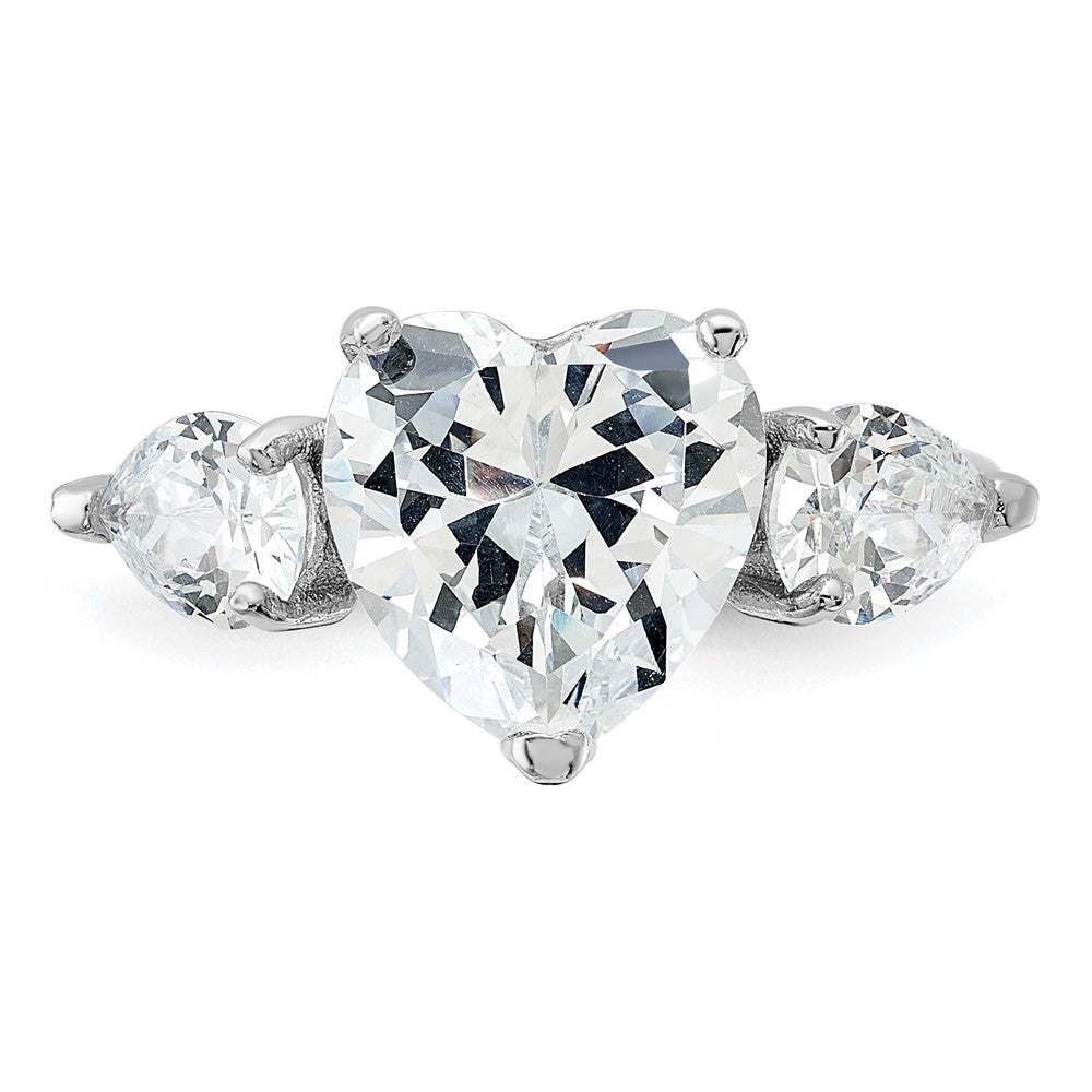 Buy Stylish Rhodium-Plated Sterling Silver Heart-Shaped CZ 3-Stone Ring
