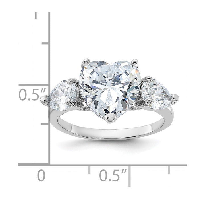 Exclusive Rhodium-Plated Sterling Silver Heart-Shaped 3-Stone CZ Ring - Stylish Value!-3