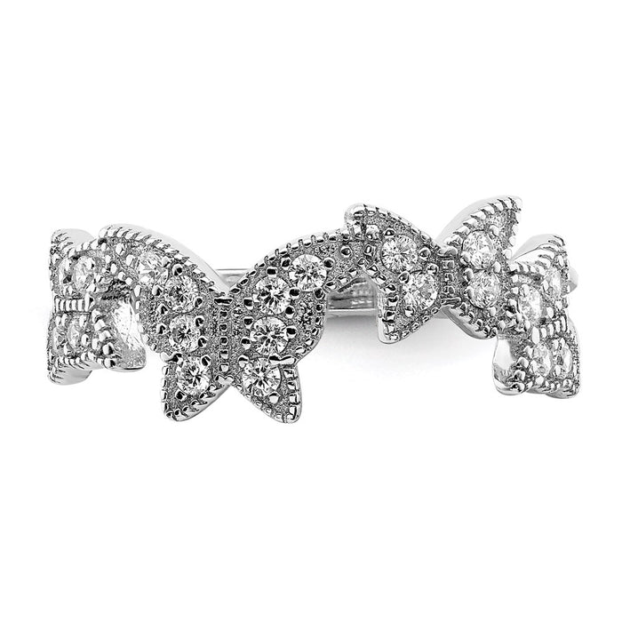 Exclusive Rhodium-Plated Sterling Silver Butterfly Ring | Stylish CZ Accents-5
