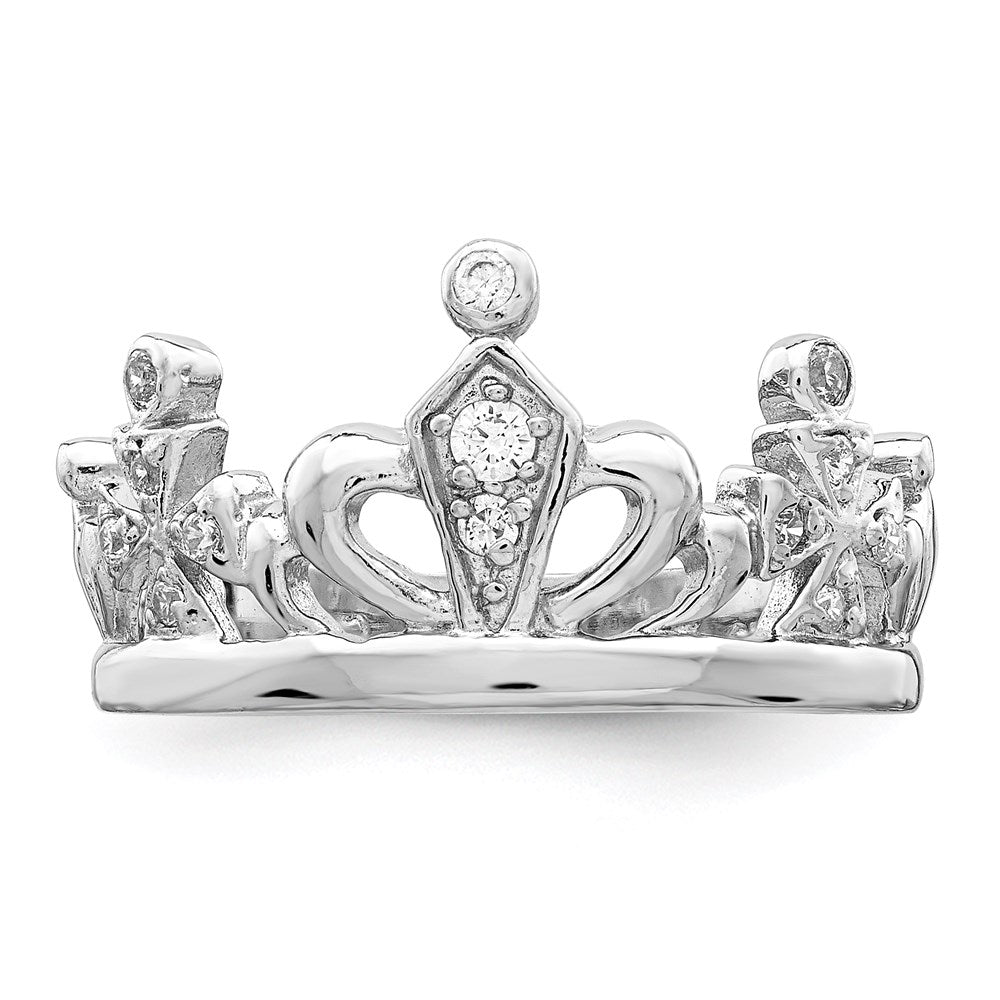 Exclusive Rhodium-Plated Sterling Silver CZ Crown Ring - Affordable Luxury Design