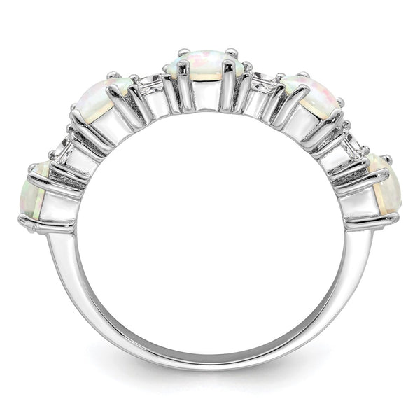 Rhodium-Plated Sterling Silver Ring, 14K Opal Zirconia