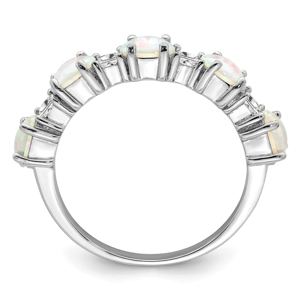 Exclusive Rhodium-Plated Sterling Silver Ring with Lab-Created Opal & CZ, Stylish Value