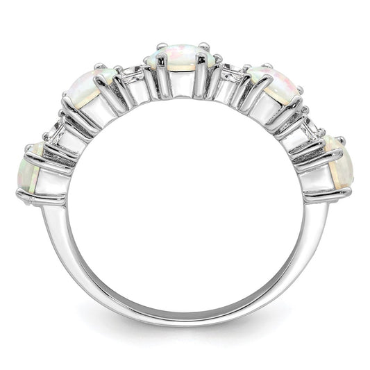 Exclusive Rhodium-Plated Sterling Silver Ring with Lab-Created Opal & CZ, Stylish Value