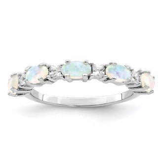 Exclusive Rhodium-Plated Sterling Silver Ring with Lab-Created Opal & CZ, Stylish Value